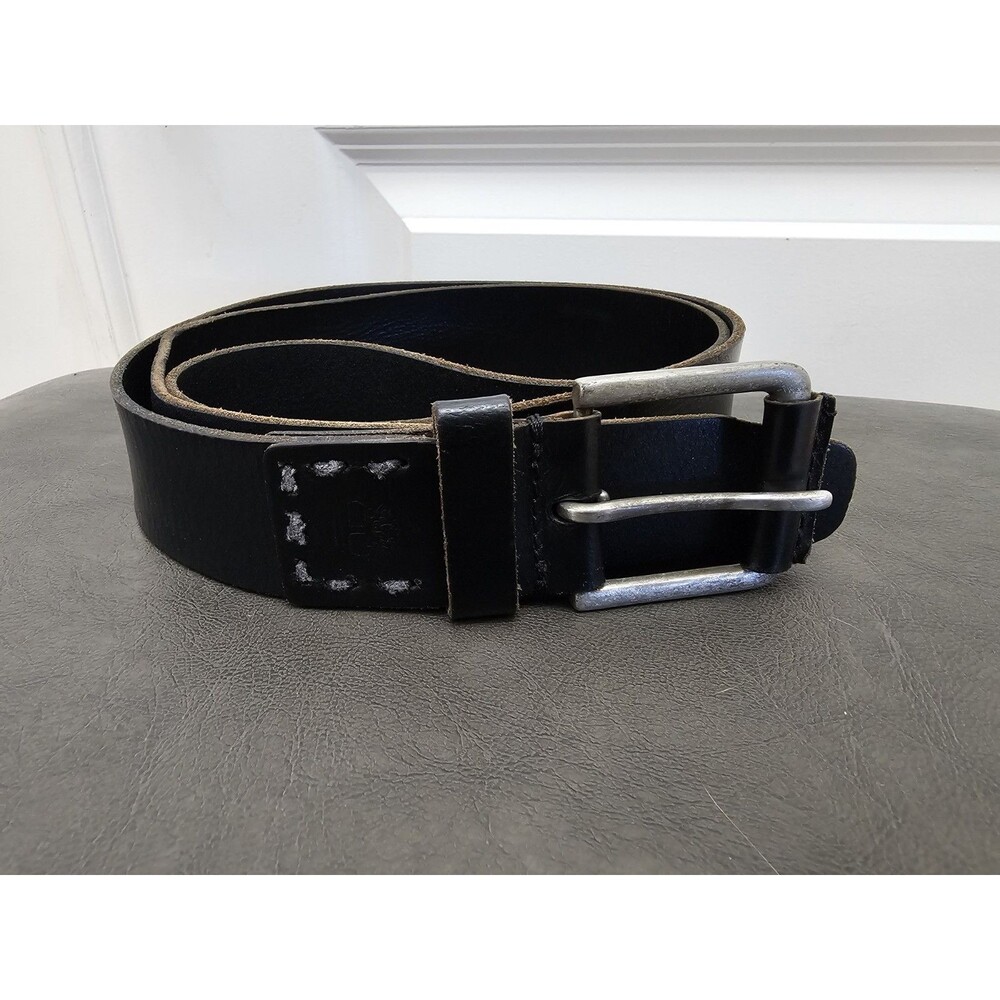 Timberland Men's Black Genuine Leather Belt Silver Roller Buckle Size 48
